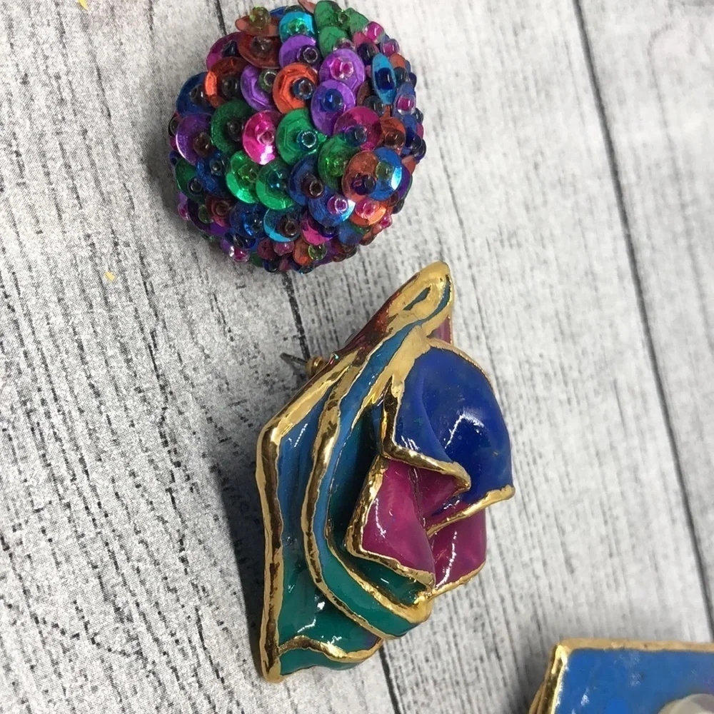 Vintage 80's colorful vibrant funky earrings statement party
